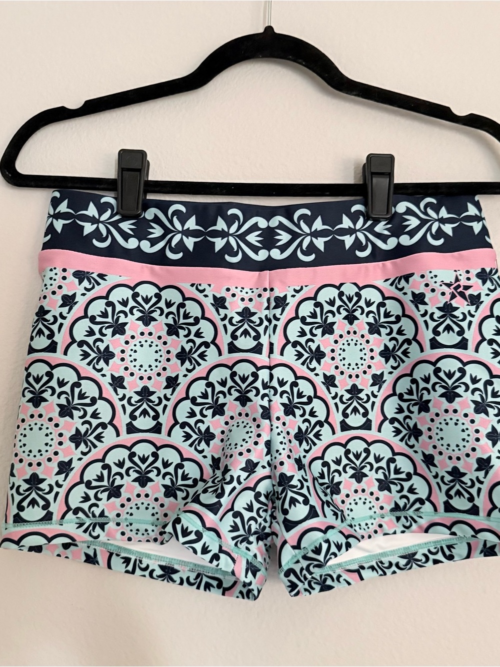 Printed Bike Shorts in Light Blue & Pink